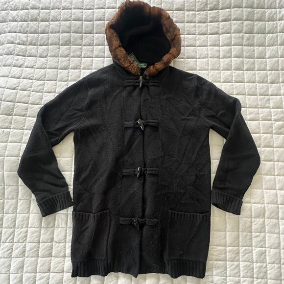 Ralph Lauren LRL Jacket Womens Medium Black Hooded Cardigan Wool Blend Toggles - Picture 2 of 8